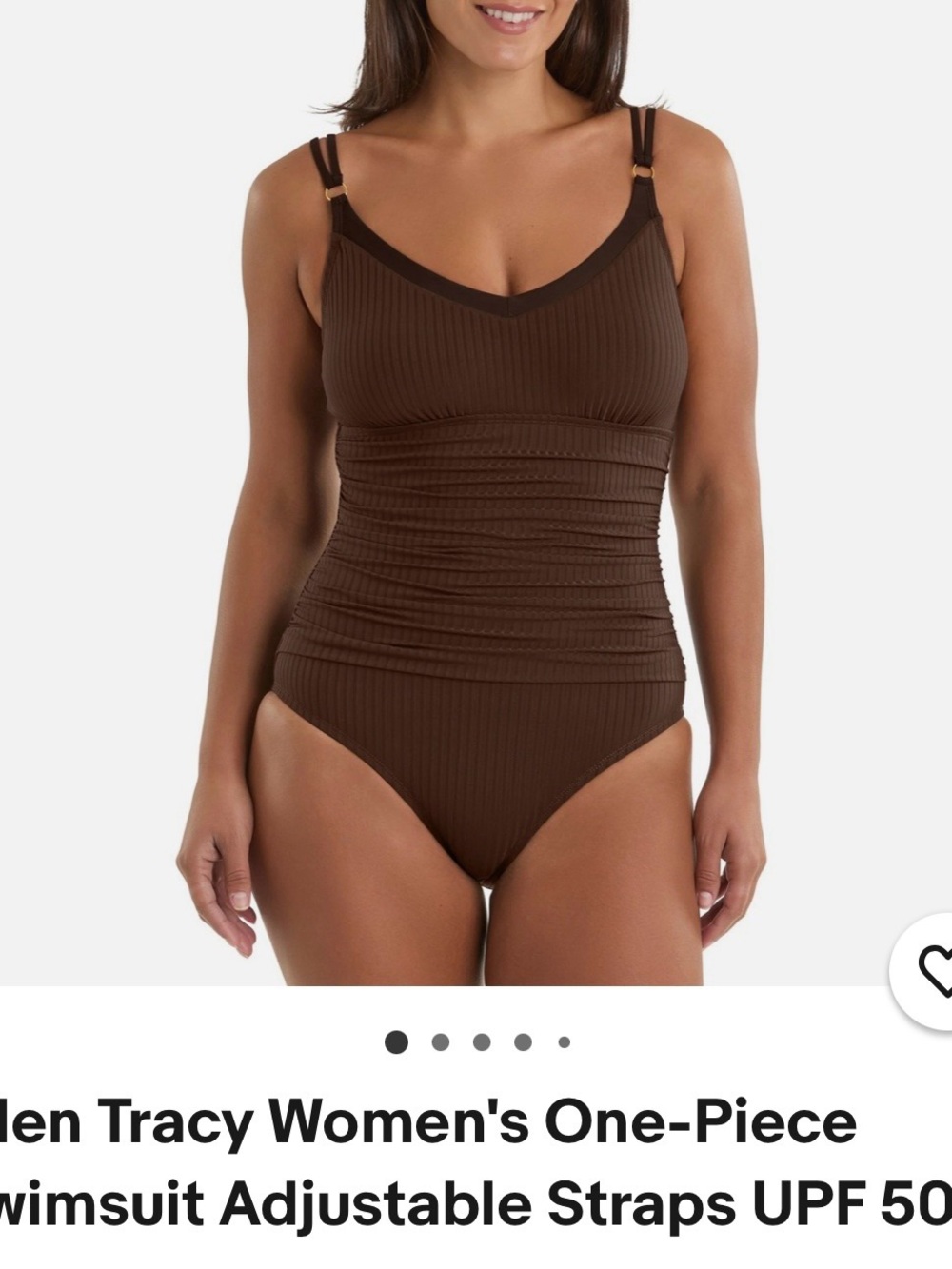 Ellen Tracy Brown Ribbed One-Piece Swimsuit with Adjustable Straps